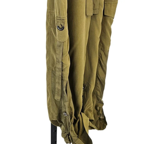 GO SILK Cargo Jogger Pant 100% Silk Size Small Olive Green Pockets Adjustable - Picture 9 of 9